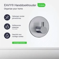4x Handdoekhaakjes (Zelfklevend) Van RVS Zilver – Zelfklevende Haakjes – Wandhaak – Handdoekhouder – Ophanghaken Voor Keuken Of Badkamer (Accessoires) -Badkamer Wijs 1200x1200 255