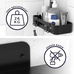 Doucherekje Van Sanicraft® - Doucherekje Zonder Boren - Geschikt Voor Elk Type Muur - Hangend - Roestvrij - 2 Stuks - Zwart -Badkamer Wijs 1200x1200 2554