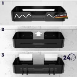 Doucherekje Van Sanicraft® - Doucherekje Zonder Boren - Geschikt Voor Elk Type Muur - Hangend - Roestvrij - 2 Stuks - Zwart -Badkamer Wijs 1200x1200 2555