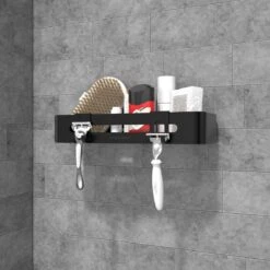 Doucherekje Van Sanicraft® - Doucherekje Zonder Boren - Geschikt Voor Elk Type Muur - Hangend - Roestvrij - 2 Stuks - Zwart -Badkamer Wijs 1200x1200 2556