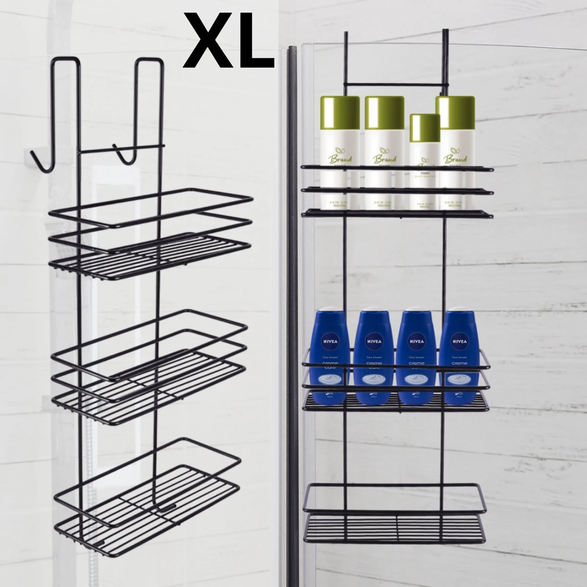 Ball Design Zwart Doucherek-3 Laags Hangend-Zonder Boren-Zwart 3 Ball Design Zwart Doucherek-3 Laags Hangend-Zonder Boren-Zwart