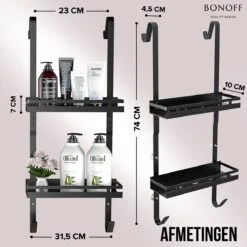 Bonoff Doucherek Zwart – 2 Laags - Doucherek Zonder Boren - Zwart – Doucherek Hangend - Badkamerrek –RVS – Badkamer Accessoires – Stijlvol 15 Bonoff Doucherek Zwart – 2 Laags - Doucherek Zonder Boren - Zwart – Doucherek Hangend - Badkamerrek –RVS – Badkamer Accessoires – Stijlvol -Badkamer Wijs 1200x1200 2561