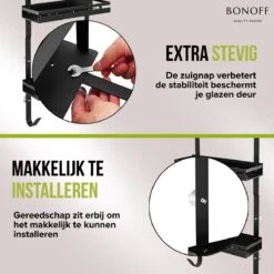 Bonoff Doucherek Zwart – 2 Laags - Doucherek Zonder Boren - Zwart – Doucherek Hangend - Badkamerrek –RVS – Badkamer Accessoires – Stijlvol 17 Bonoff Doucherek Zwart – 2 Laags - Doucherek Zonder Boren - Zwart – Doucherek Hangend - Badkamerrek –RVS – Badkamer Accessoires – Stijlvol -Badkamer Wijs 1200x1200 2563