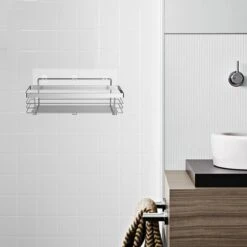 RVS Doucherek Zelfklevend Zonder Boren - Douchemand Hangend - 15KG Draagvermogen - Zilver/Chroom -Badkamer Wijs 1200x1200 2577