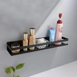 Merkloos Doucherek- Douchemand- Badkamerrek- Badkamer Organiser- Badkamer Organizer-Rekje Voor In De Douche- Badkamer Plank-Rekje Voor Shampoo- RVS- Zonder Boren- Zelfklevend- Rechthoek Vorm- Met Of Zonder Schroeven- Ophangbaar- Met Lijm- 40 Cm- Zwart -Badkamer Wijs 1200x1200 2597
