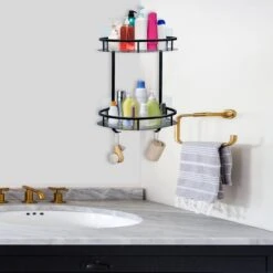 Zelfklevend Doucherek 2 Laags +Douche Bal - RVS - Mat Zwart -Badkamer Wijs 1200x1200 2607