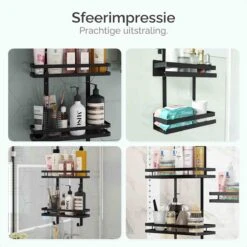 Goliving Doucherek - Doucherek Zonder Boren - Hangend Doucherek - RVS - Twee Laags - Zwart 11 Goliving Doucherek - Doucherek Zonder Boren - Hangend Doucherek - RVS - Twee Laags - Zwart -Badkamer Wijs 1200x1200 2610