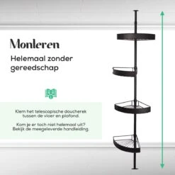 Avint Goods Telescopisch Doucherek Zonder Boren – 4 Laags Badkamerrek Staand – Douche Rek Hoekrek – Zwart -Badkamer Wijs 1200x1200 2617