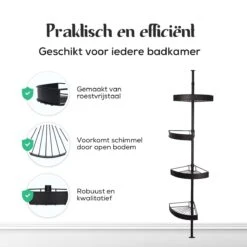 Avint Goods Telescopisch Doucherek Zonder Boren – 4 Laags Badkamerrek Staand – Douche Rek Hoekrek – Zwart -Badkamer Wijs 1200x1200 2618