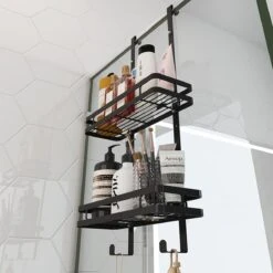 VDN Stainless Doucherek Zonder Boren - Doucherek Zwart - Doucherek Hangend - Badkamer Accessoires - RVS - 2 Laags -Badkamer Wijs 1200x1200 2622