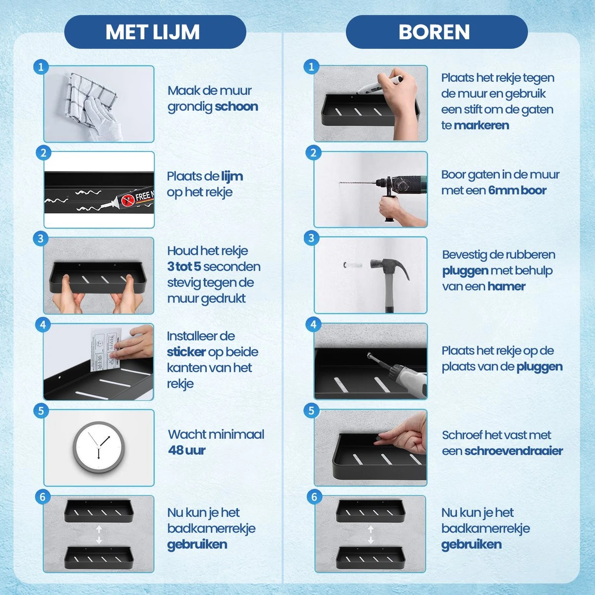 Merkloos Doucherek Zonder Boren 2x 30 Cm – Doucherek – Doucherek Hangend – Badkamerrek – Zonder Boren – IP68 Waterdicht – 4KG Draagkracht – Zwart RVS 5 Merkloos Doucherek Zonder Boren 2x 30 Cm – Doucherek – Doucherek Hangend – Badkamerrek – Zonder Boren – IP68 Waterdicht – 4KG Draagkracht – Zwart RVS - Afbeelding 3