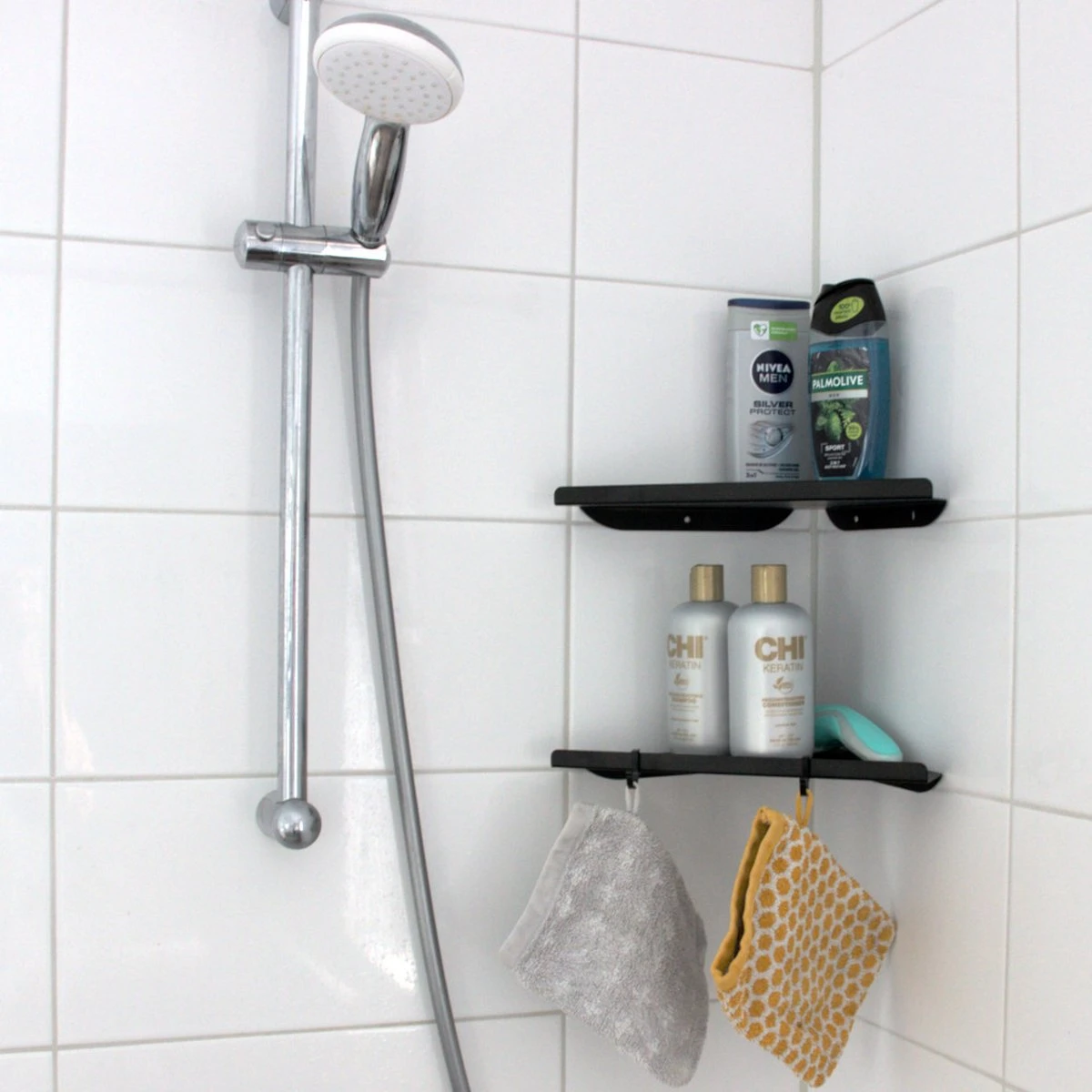 Vannons - Doucherek - Doucherek Hangend - Doucheplankje - Metaal - Set Van 2 - Zwart 5 Vannons - Doucherek - Doucherek Hangend - Doucheplankje - Metaal - Set Van 2 - Zwart - Afbeelding 3