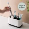 Merkloos Tandenborstelhouder Vrijstaand - Badkamer Organizer Met Lekbak - Badkamer Accessoires - 6 Sorteervakken - Tandenborstel - Wit Met Zwart -Badkamer Wijs 1200x1200 2681