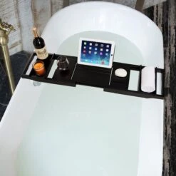 ACAZA Badrekje - Uitschuifbare Bamboe Bad Brug (Min 75 Cm - Max 109cm) - Verstelbare Plank Voor In Bad Met Tablet Houder - Zwart -Badkamer Wijs 1200x1200 2708