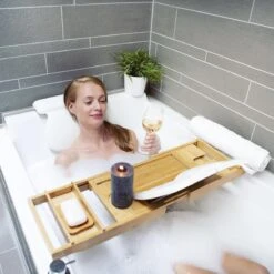 LifeGoods Badplank - Uitschuifbaar - Voor In Bad - 74.5 Tot 108.5 Cm - Met Houder - Hout -Badkamer Wijs 1200x1200 2711