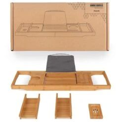 LifeGoods Badplank - Uitschuifbaar - Voor In Bad - 74.5 Tot 108.5 Cm - Met Houder - Hout -Badkamer Wijs 1200x1200 2714