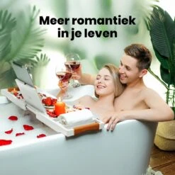 RelaxTub® Badplank - Badplank Voor In Bad - Badrek - Verstelbaar - Anti Slip - Badplank Wit - Badplank Hout - Badrekje Inclusief Boekenhouder, Tablethouder & Spiegel -Badkamer Wijs 1200x1200 2721