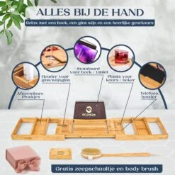 Ecowize Luxe Bamboe Badplank Voor In Bad Met Tablethouder - 100% Natuurlijk Bamboe Badrek Met Boekenhouder - Bad Plank Hout Met Nonslip Grips - Badrekje Voor Bad - Badplankje Uitschuifbaar (75cm Tot 110cm) Met Extra Zeepbakje En Body Brush -Badkamer Wijs 1200x1200 2729