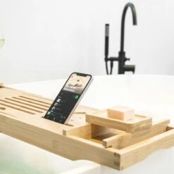 IMoshion Badplank Voor In Bad - Dienblad Inclusief Pootjes - Tablet Houder - Badrek Uitschuifbaar 75 Tot 110 Cm - Lichtbruin -Badkamer Wijs 1200x1200 2735