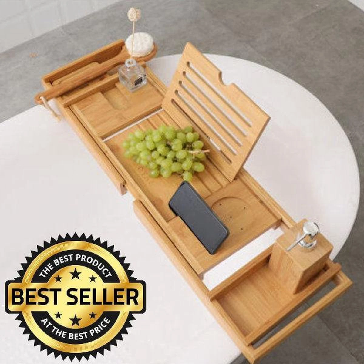 Merkloos Decopatent® Luxe Badplank - Badrekje - Uitschuifbaar 75 Tot 110 Cm - Boekenhouder - Tablethouder - Bamboe Hout Badplankje - Badrek 3 Merkloos Decopatent® Luxe Badplank - Badrekje - Uitschuifbaar 75 Tot 110 Cm - Boekenhouder - Tablethouder - Bamboe Hout Badplankje - Badrek