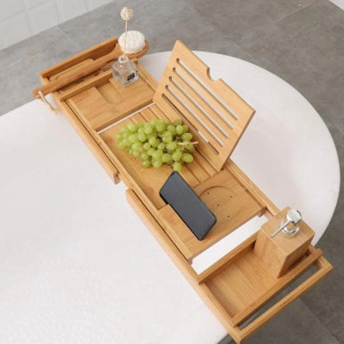 Merkloos Decopatent® Luxe Badplank - Badrekje - Uitschuifbaar 75 Tot 110 Cm - Boekenhouder - Tablethouder - Bamboe Hout Badplankje - Badrek 7 Merkloos Decopatent® Luxe Badplank - Badrekje - Uitschuifbaar 75 Tot 110 Cm - Boekenhouder - Tablethouder - Bamboe Hout Badplankje - Badrek - Afbeelding 5