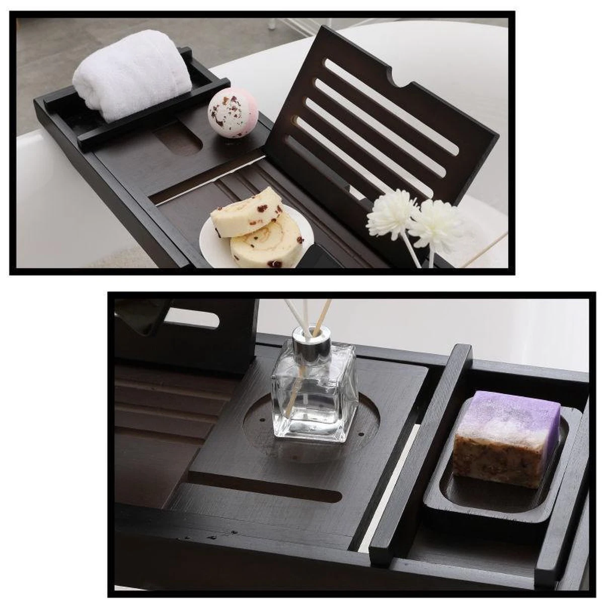 Merkloos Decopatent® Badplank - Uitschuifbaar 75 -> 110 Cm - Verstelbaar Bamboe Badrekje Voor In Bad - Boekenhouder - Tablethouder - Bruin 6 Merkloos Decopatent® Badplank - Uitschuifbaar 75 -> 110 Cm - Verstelbaar Bamboe Badrekje Voor In Bad - Boekenhouder - Tablethouder - Bruin - Afbeelding 4