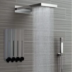 Aquathof, Zeepdispenser, RVS Kleur, 4 Kamer, 4 Reservoirs, 4x500ml, Hangend - Wandmontage -Badkamer Wijs 1200x1200 2770