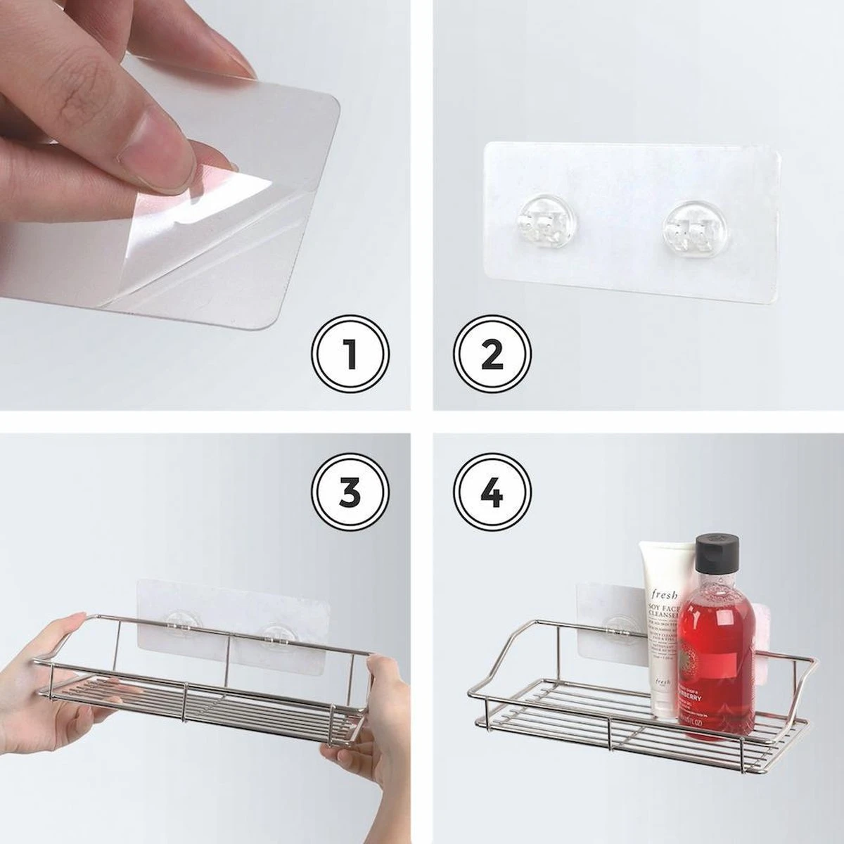 LifeGoods Zelfklevend Doucherek - 2 Stuks - Hangend Badkamer Rekje - Zonder Boren En Schroeven - RVS 6 LifeGoods Zelfklevend Doucherek - 2 Stuks - Hangend Badkamer Rekje - Zonder Boren En Schroeven - RVS - Afbeelding 4