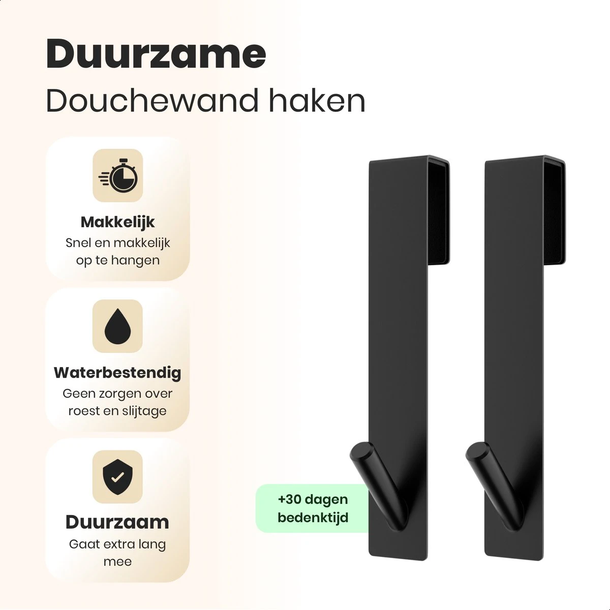 NovaQ Handoekhaakjes - Handoekhouder- Zwart - Douchewand Haak - Set Van 2 Stuks 4 NovaQ Handoekhaakjes - Handoekhouder- Zwart - Douchewand Haak - Set Van 2 Stuks - Afbeelding 2