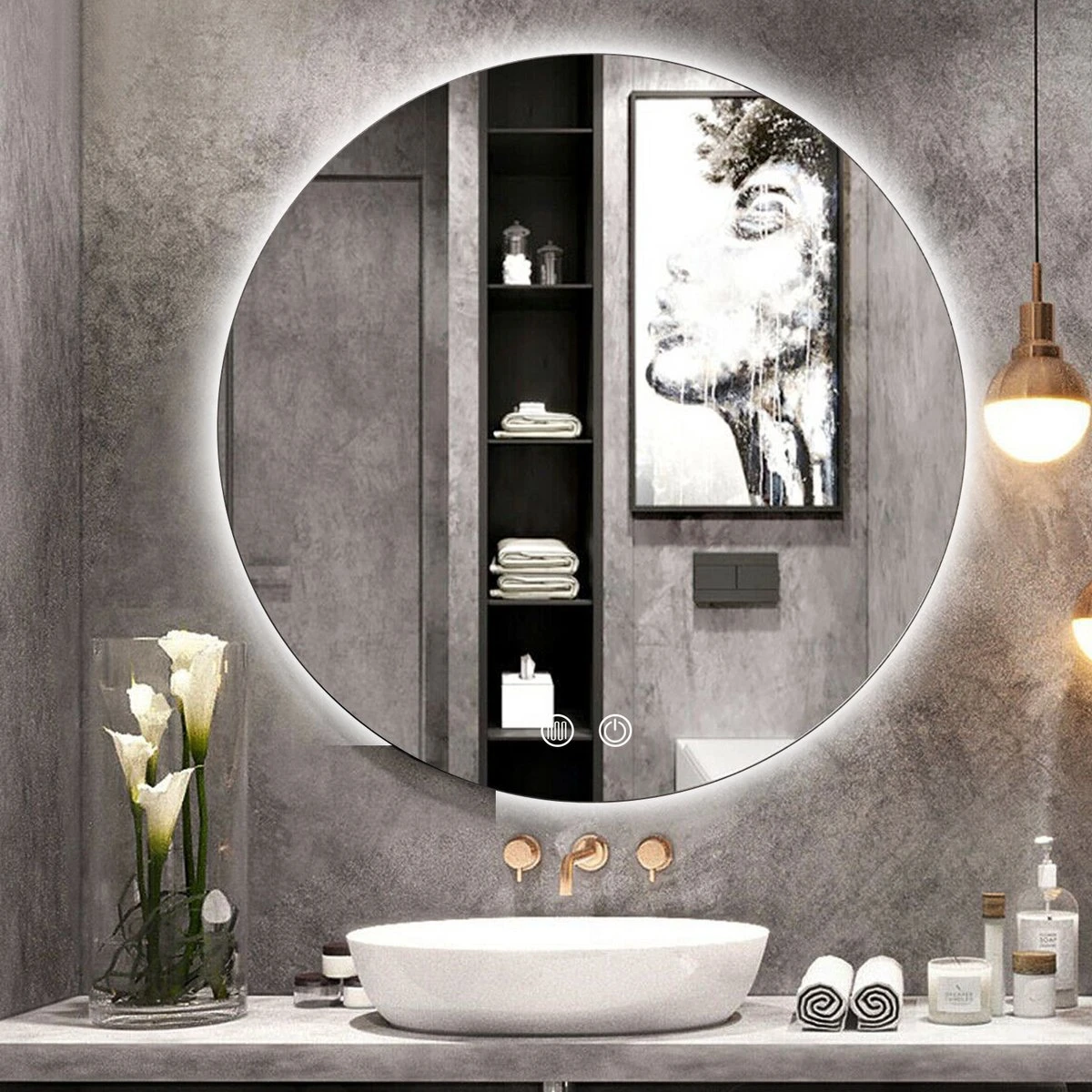 SensaHome - Led Wandspiegel Rond - Ronde Badkamerspiegel Frameloos Met LED Verlichting - Wand Gemonteerd - Anti-Condens - 2700K/4500K/6400K - Warm/Neutraal/Koud Wit - 60CM 3 SensaHome - Led Wandspiegel Rond - Ronde Badkamerspiegel Frameloos Met LED Verlichting - Wand Gemonteerd - Anti-Condens - 2700K/4500K/6400K - Warm/Neutraal/Koud Wit - 60CM