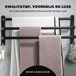 Merkloos Soondsgood Luxe 3 Laags Handdoekrek - Zelfklevend Of Boren - Zwart - Eenvoudige Installatie - Badkamer - Handdoekenrek - Handdoekhouder - 50x14x25cm -Badkamer Wijs 1200x1200 2949