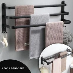 Merkloos Soondsgood Luxe 3 Laags Handdoekrek - Zelfklevend Of Boren - Zwart - Eenvoudige Installatie - Badkamer - Handdoekenrek - Handdoekhouder - 50x14x25cm -Badkamer Wijs 1200x1200 2951