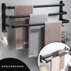Merkloos Soondsgood Luxe 3 Laags Handdoekrek - Zelfklevend Of Boren - Zwart - Eenvoudige Installatie - Badkamer - Handdoekenrek - Handdoekhouder - 30x14x25cm -Badkamer Wijs 1200x1200 2954