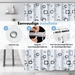 VAIVE Douchegordijn Blauw 180x200 - Anti Schimmel - Douchegordijnen - Ringen -Badkamer Wijs 1200x1200 3009