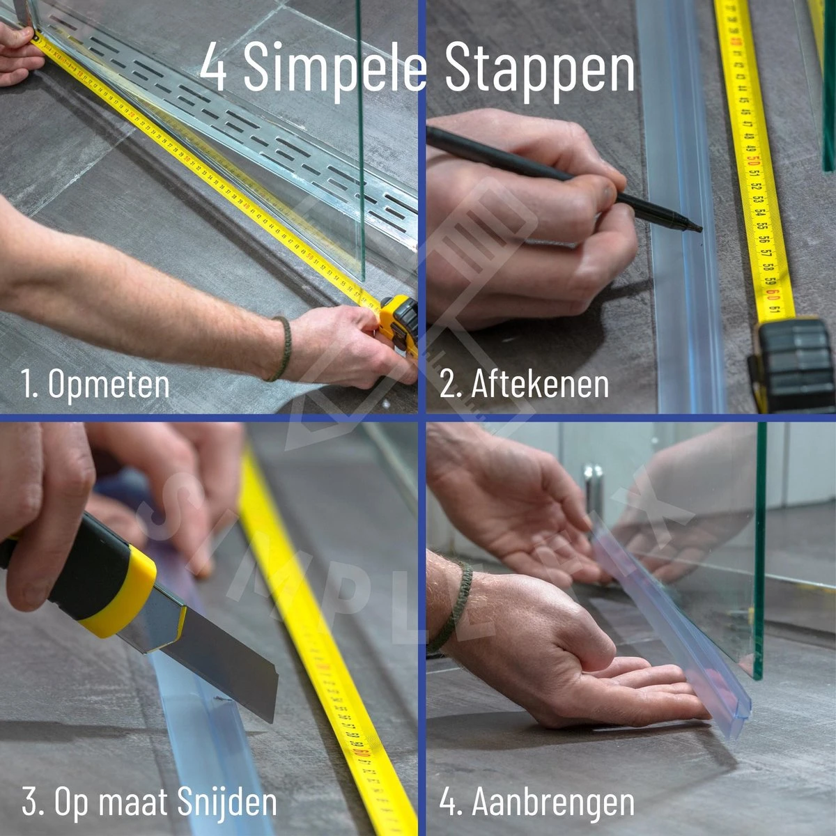 Simple Fix Lekstrip - Douchestrip - Waterkering - 90CM Lang - 8MM Glasdikte - Lekdorpel & Dubbele Middenlip 4 Simple Fix Lekstrip - Douchestrip - Waterkering - 90CM Lang - 8MM Glasdikte - Lekdorpel & Dubbele Middenlip - Afbeelding 2