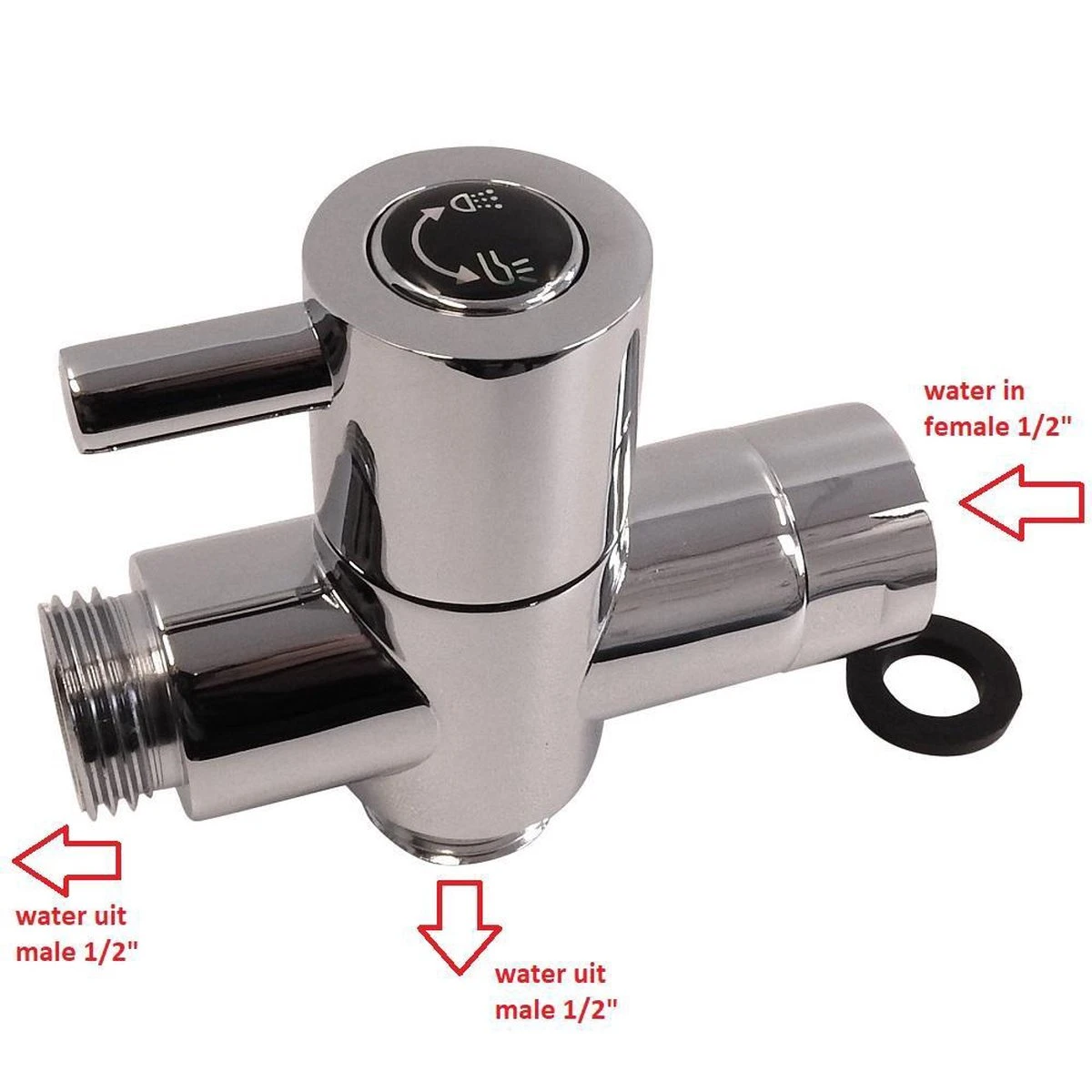 WillieJan Omstelkraan Douche – Verchroomd Messing - Aansluitmaat 3 X 1/2″ 5 WillieJan Omstelkraan Douche – Verchroomd Messing - Aansluitmaat 3 X 1/2″ - Afbeelding 3