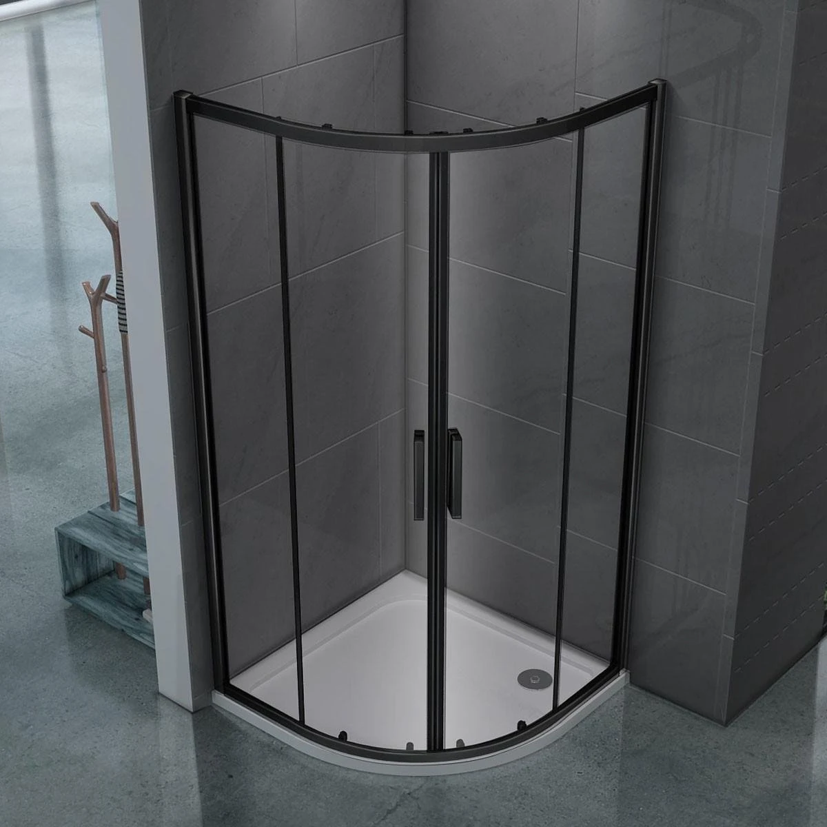 Merkloos Douchecabine - 90x90x200 - Kwartrond - Mat Zwart - Schuifdeur - Hoekinstap 4 Merkloos Douchecabine - 90x90x200 - Kwartrond - Mat Zwart - Schuifdeur - Hoekinstap - Afbeelding 2