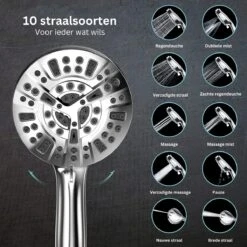 Ionische Dubbelzijdige Douchekop XL | 10 Straalsoorten | Antibacterieel | Antikalk Bescherming | Waterbesparend | Chrome -Badkamer Wijs 1200x1200 3079