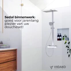 Viidako Kimii Doucheset Opbouw Compleet – Chroom – Vierkant - Sedal Binnenwerk -Thermostaatkraan – Zeer Goede Kwaliteit – RVS, ABS En Messing – Design -Badkamer Wijs 1200x1200 3104