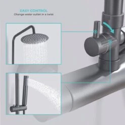 LOMAZOO Regendouche Met Thermostaatkraan - Douche Badkamer - Gun Metal / Antraciet [LYNN] -Badkamer Wijs 1200x1200 3107