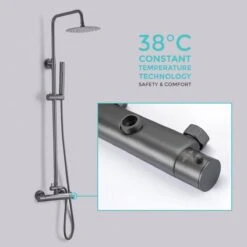 LOMAZOO Regendouche Met Thermostaatkraan - Douche Badkamer - Gun Metal / Antraciet [LYNN] -Badkamer Wijs 1200x1200 3108