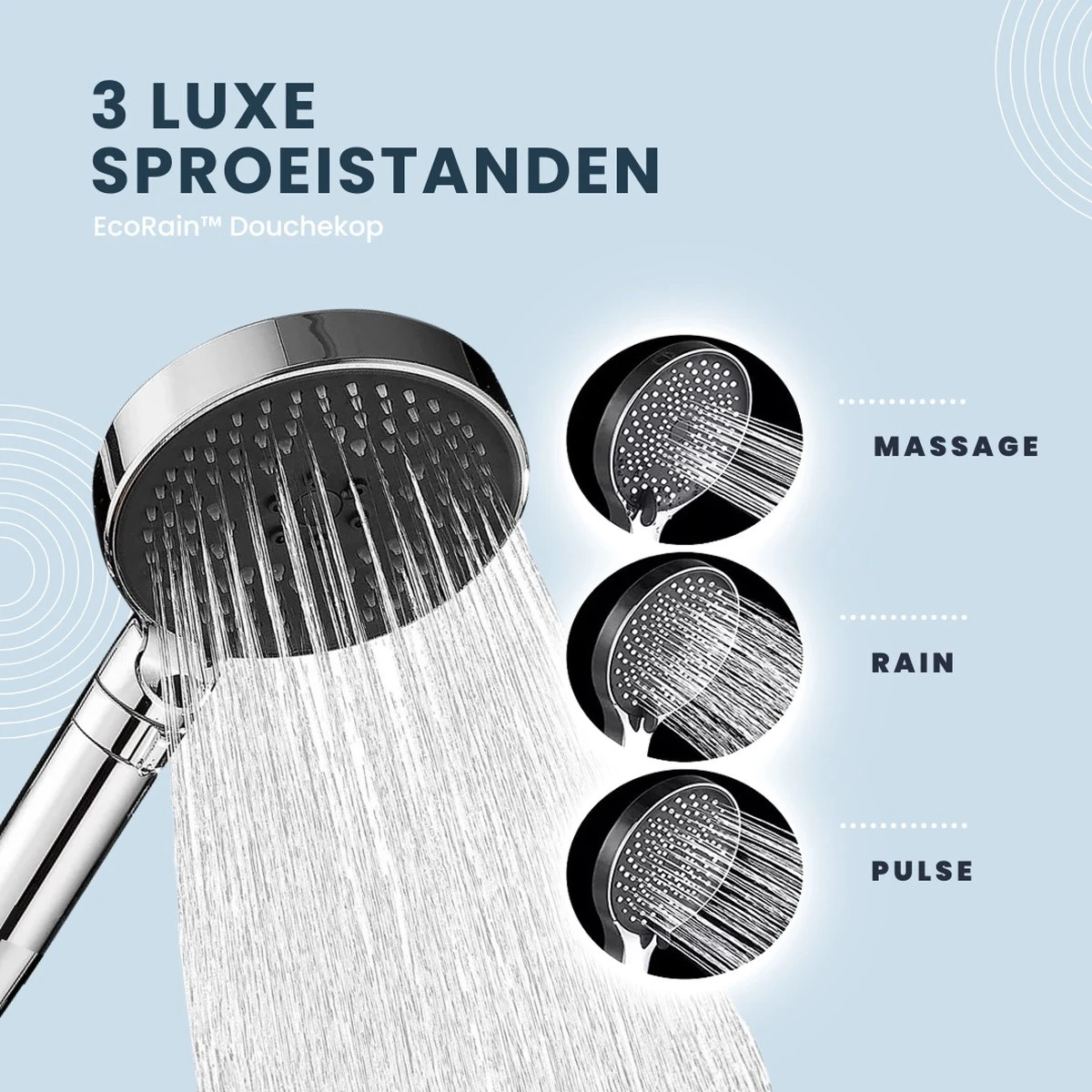 EcoRain™ Charly Waterbesparende Douchekop Zwart - 50% Waterbesparend - Regendouche 13 Cm - 3 Sproeistanden - Hoge Druk - Handdouche 7 EcoRain™ Charly Waterbesparende Douchekop Zwart - 50% Waterbesparend - Regendouche 13 Cm - 3 Sproeistanden - Hoge Druk - Handdouche - Afbeelding 5