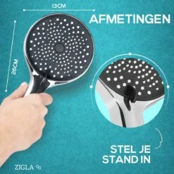 ZIGLA - Waterbesparende Douchekop - Douchekoppen - Regendouche - Hoge Druk - 3 Standen - Handdouche - Chrome -Badkamer Wijs 1200x1200 3134