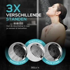 ZIGLA - Waterbesparende Douchekop - Douchekoppen - Regendouche - Hoge Druk - 3 Standen - Handdouche - Chrome -Badkamer Wijs 1200x1200 3136