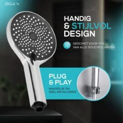 ZIGLA - Waterbesparende Douchekop - Douchekoppen - Regendouche - Hoge Druk - 3 Standen - Handdouche - Chrome -Badkamer Wijs 1200x1200 3137