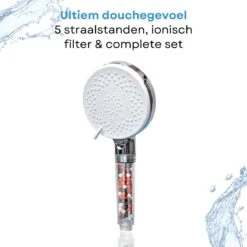 Belliese Doucheset Ionic - Douchekop - Doucheslang - Douchekophouder - Douchekop Met Slang - Waterbesparende Douchekop - Ionische Filter Douchekop - Badkamer Accessoires - Montage Zonder Boren - 5 Standen - Chroom -Badkamer Wijs 1200x1200 3156