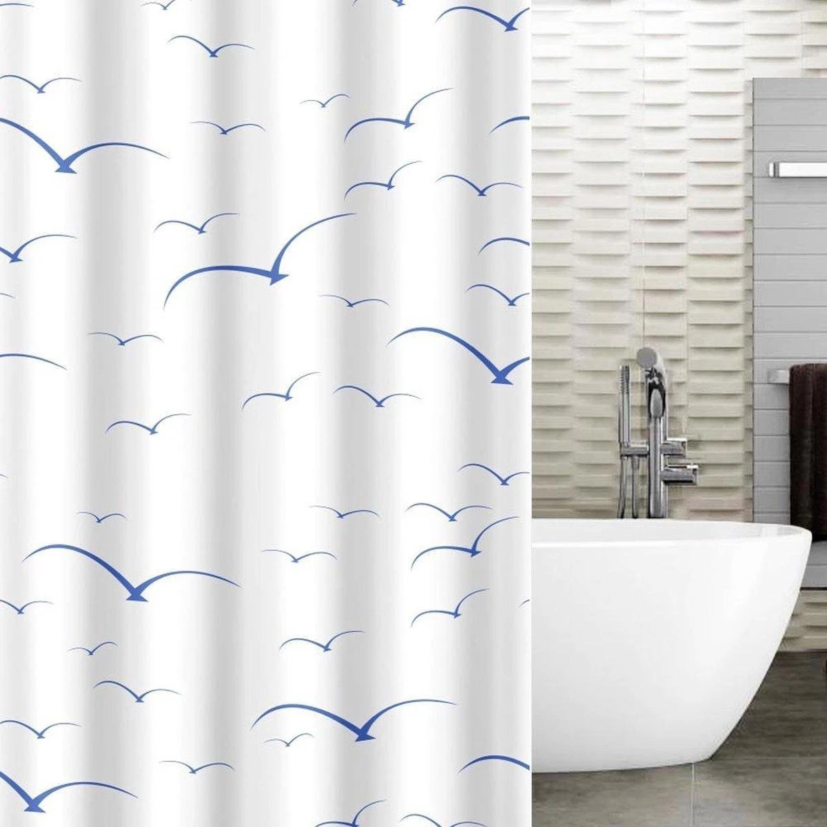 Tatkraft Seagulls - Luxe Waterdicht Douchegordijn - Met GRATIS 12 Ringen - Anti-Schimmel Badkamer Douche Gordijn - Sneldrogend & Anti Schimmel - Wasbaar & Duurzaam Shower Curtain - 100% Polyester - Meeuwen Design - 180X180 CM 3 Tatkraft Seagulls - Luxe Waterdicht Douchegordijn - Met GRATIS 12 Ringen - Anti-Schimmel Badkamer Douche Gordijn - Sneldrogend & Anti Schimmel - Wasbaar & Duurzaam Shower Curtain - 100% Polyester - Meeuwen Design - 180X180 CM