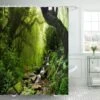 Ulticool Douchegordijn - Regenwoud Natuur Eco Planten Waterval - 180 X 200 Cm - Semi Transparant - Met 12 Ringen Wit - Anti Schimmel - Groen -Badkamer Wijs 1200x1200 3244
