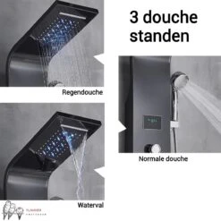 Douchepaneel Met Massage - Regendouche - Massage Jets - Waterval Douche - Met Thermostaatkraan En Handdouche - Zwart - Opbouw - Douchekop - Flanner® 12 Douchepaneel Met Massage - Regendouche - Massage Jets - Waterval Douche - Met Thermostaatkraan En Handdouche - Zwart - Opbouw - Douchekop - Flanner® -Badkamer Wijs 1200x1200 3248