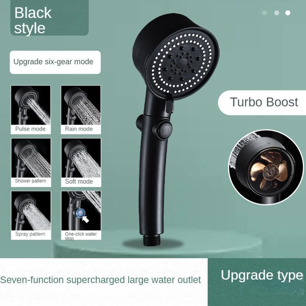 Waterbesparende Douchekop - Hoofddouche - Regendouche - Met ECO STOP Knop - 5 Standen - ABS - Zwart 5 Waterbesparende Douchekop - Hoofddouche - Regendouche - Met ECO STOP Knop - 5 Standen - ABS - Zwart - Afbeelding 3